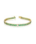 925 Sterling Silver Lab Emerald Bezel Setting Tennis Bracelet Handmade G... - $196.23 CAD+