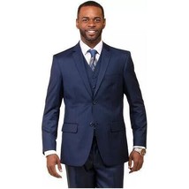 Mens Vitali Three Piece Suit Vested Sheen Sharkskin Business M3090 Ink blue image 2