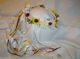 Leo&#39;s Love Silk Flower Head Wreath w/Sunflowers &amp; Crystals /Renaissance /Wedding - £45.85 GBP