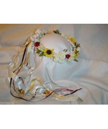 Leo&#39;s Love Silk Flower Head Wreath w/Sunflowers &amp; Crystals /Renaissance ... - £45.21 GBP