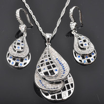 Bridal jewelry Unique Blue Cubic Zirconia For Women Silver Plated Jewelry Sets E - £10.87 GBP
