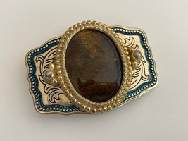 Vintage Gold Western Cowgirl Belt Buckle 3&quot; Faux Brown Stone Metal Unused - $298.23 MXN