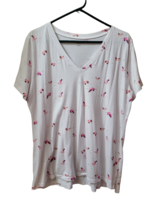 A.N.A. A New Approach White w/ Pink Flamingos V-neck S/S T-Shirt - Size XL - £13.54 GBP