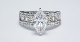 14K White Gold Cz Cubic Zirconia Marquise Cut 2.5 Carat Engagement Ring 7 Mint - £127.59 GBP