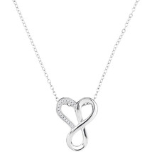 10k White Gold Round Diamond Heart Infinity Fashion Pendant Necklace 1/20 Ctw - $199.00