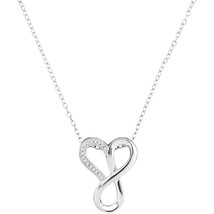 10k White Gold Round Diamond Heart Infinity Fashion Pendant Necklace 1/20 Ctw - £159.07 GBP