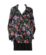 Secret Treasures Oily Satin Pajamas Woman M Black Floral Pants Button To... - $14.95