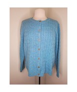 Vintg Women&#39;s Sweater Blue Cable Knit Cardigan L Wool Cozy Grannycore Pr... - $19.80