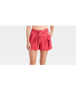 A New Day Women&#39;s High Rise Pleat Front Shorts Size 14 Belted Red Color New - $30.51 CAD
