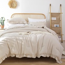 Janzaa Queen Size Comforter Beige Ruffle Comforter Set For Queen Bed 3Pcs (1 Off - £38.13 GBP