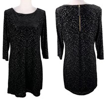 Adrienne Vittadini Dress Black Large Embossed Velvet 3/4 Sleeves Back Zip - £23.17 GBP