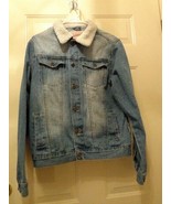 Brooklyn Cloth Distressed Blue Denim Jacket Coat Fleece Collar Medium - $21.95 CAD