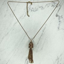 Chico&#39;s Gold Tone Coil Chain Bird Cage Tassel Pendant Necklace - £13.32 GBP
