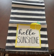 Hello Sunshine Table Runner Black &amp;  White Stripes With Lemon Yellow Accent - £17.20 GBP