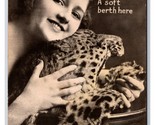 RPPC Risque Woman With Leopard Skin A Soft Berth Here UNP Postcard H28 - $24.70