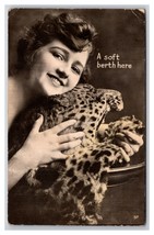 RPPC Risque Woman With Leopard Skin A Soft Berth Here UNP Postcard H28 - £19.42 GBP