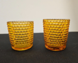 Amber Glass Hobnail Tea Light Votive Candle or Toothpick Holder Gold Vin... - $14.50