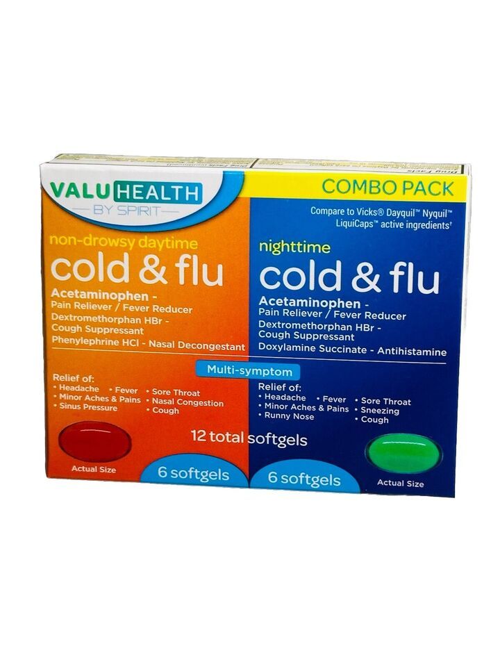 COMBO PACK DAYTIME NIGHTTIME MULTI-SYMPTOM Cold Flu Relief 12 Softgels - $8.79