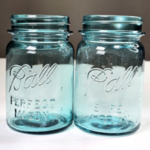 2 Vintage 1923-1933 BALL PERFECT MASON 5&quot; BLUE PINT Canning Jar Mold # 5... - $29.99