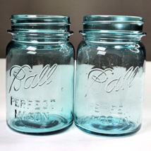 2 Vintage 1923-1933 Ball Perfect Mason 5&quot; Blue Pint Canning Jar Mold # 5 &amp; 7 - £23.94 GBP