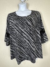 Catherines Womens Plus Size 2X Blk/Wht Striped Top 3/4 Crochet Sleeve - £15.50 GBP