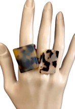 Set /Bundle 2 Tortoise Print Acrylic Square Statement Rings Size 7 - £9.45 GBP