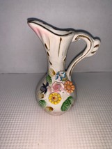 Vintage Ceramic pitcher with raised flower 5” - $10.00