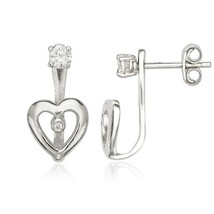 Sterling Silver Front 3mm 4-prong CZ with Back Small Heart Shape Earrings - £26.14 GBP