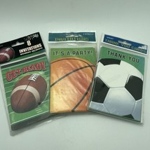 Sports Themed 16 Invitations &amp; 8 Thank You Notes Football Soccer Basketball - £9.88 GBP