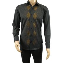 Men CEREMONIA Turkey Shirt 100% Cotton Fancy Rhine Stones #Rio 15 Black Slim Fit image 2