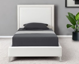 White Solid Wood Twin Upholstered Faux Leather Bed Frame with Nailhead Trim - $11,236.32 MXN