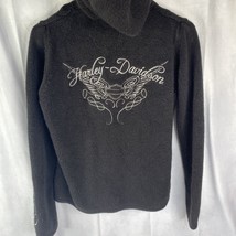 Harley Davidson Hooded Sweatshirt Womens XL Black Full Zip Faux Fur Hood - £24.02 GBP
