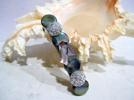 Blue/green river shell, rock shaped crystals and sparkly sand  hair clip - £12.61 GBP