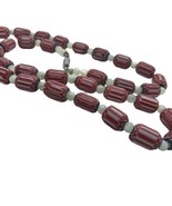 Vintage Glass Bead MOP necklace Venetian Rosetta Style Chevron Red White... - £46.57 GBP