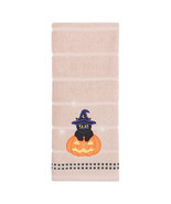 NEW Halloween Witchy Kitty Black Cat Pumpkin Hand Towel 16 x 25 inches, tan - £7.04 GBP