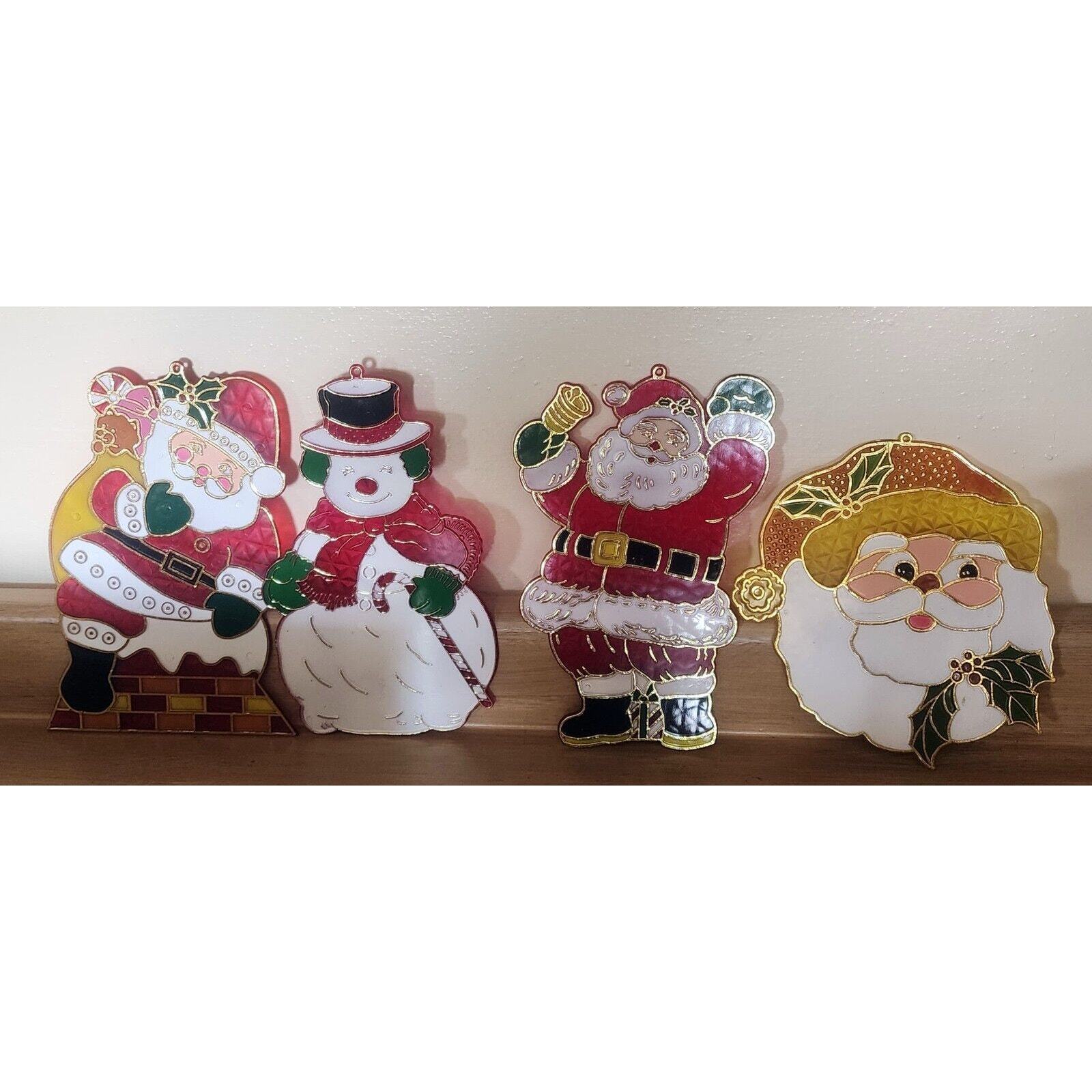 Vintage Christmas Plastic Sun Catchers Window Decor Lot Of 4 Santa &amp; Sno... - $13.49