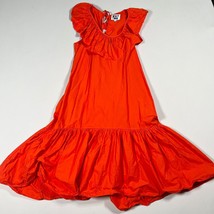 Whit Two Anthropologie Bright Orange Ruffle Neck Tiered Midi Dress Sz L Pockets - £35.73 GBP