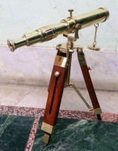 Brass Designer Maritime Spyglass Telescope With Brown Tripod Stand Gift - £78.84 GBP