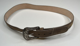 McAllen NWOT  brown leather floral embroidered silver buckle Sz 40 men’s belt M9 - £25.97 GBP