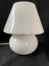 Set of 2 8 Inch Vetri Murano Swirled WHITE Glass Mushroom Table Lamp Twist - £653.76 GBP