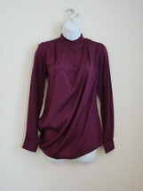 NWT 3.1 PHILLIP LIM Berry Silk Draped Front Henley Long Sleeve Blouse Top 0 - £73.88 GBP