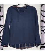 Tommy Hilfiger Womens Layered Plaid Comfy Hoodie Navy Blue Size Small - £17.08 GBP