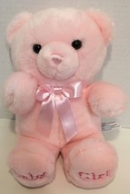 Aurora Baby Girl pink teddy bear plush stuffed animal toy bow ribbon - £6.98 GBP