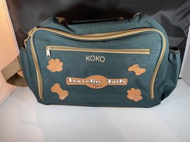 Just Bepaws Travelin&#39; Tails Personalized &quot;KOKO&quot; Dog Bag Forest Green Beige  - £38.25 GBP