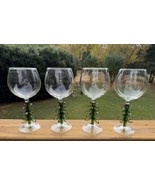 Green Christmas Tree Stem Clear Wine Glass Set of 4 Hand Painted Goblets... - $108.89