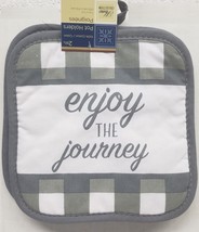 2 Same Printed Kitchen Pot Holders (7&quot; x 7&quot;) ENJOY THE JOURNEY, GREY &amp; W... - $7.91