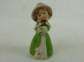 Jasco Porcelain &quot;Merri Bells&quot; Christmas Bell, Girl Caroler W/Cat, Vintage 1970s - £15.57 GBP