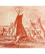 1891 Tepee Of Sitting Bull Red Plate Print Victorian Indian War History F6G - $40.73 CAD