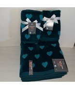 NWT Caro 6 Piece Ultra Soft Cotton Bath Towel Set Teal with Raised Hearts - €82,15 EUR