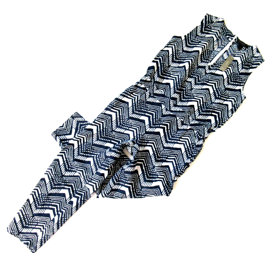 Primary image for NWT J.Crew Linen-cotton V-neck Jumpsuit in Navy Blue Zigzag Print Jumper 2 $158